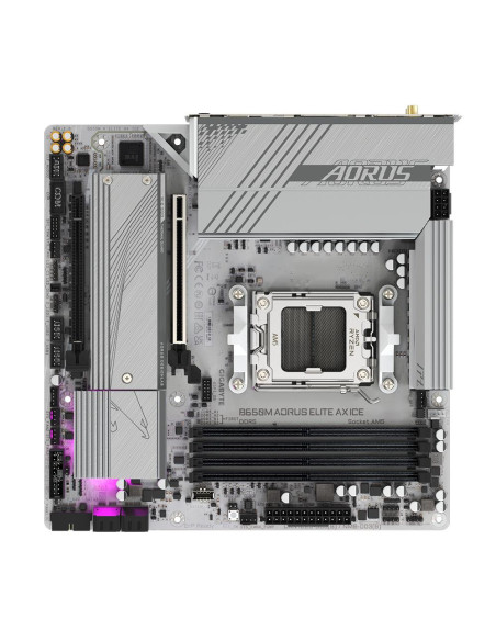 GIGABYTE B650M AORUS ELITE AX ICE pagrindinė plokštė – procesoriaus ir atminties lizdai
