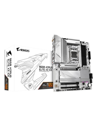 GIGABYTE B650 AORUS ELITE AX ICE pagrindinė plokštė – plokštė ir pakuotė