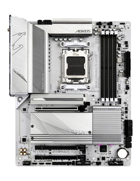 GIGABYTE B650 AORUS ELITE AX ICE pagrindinė plokštė – vaizdas iš viršaus