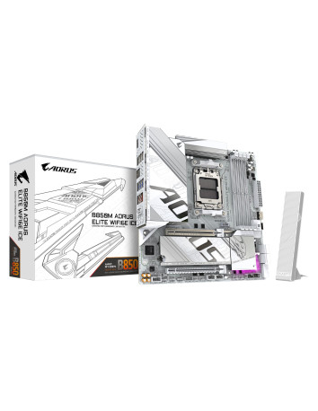 GIGABYTE B850M AORUS ELITE WF6E ICE pagrindinė plokštė – plokštė ir pakuotė