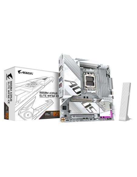 GIGABYTE B850M AORUS ELITE WF6E ICE pagrindinė plokštė – plokštė ir pakuotė
