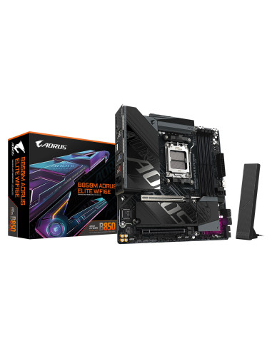 GIGABYTE B850M AORUS ELITE WF6E pagrindinė plokštė – plokštė ir pakuotė