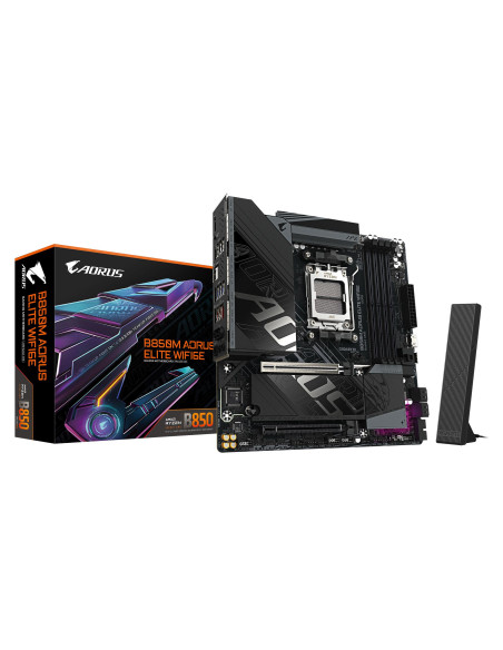 GIGABYTE B850M AORUS ELITE WF6E pagrindinė plokštė – plokštė ir pakuotė