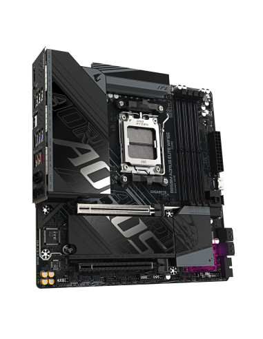 GIGABYTE B850M AORUS ELITE WF6E pagrindinė plokštė – radiatoriai ir komponentai kampu