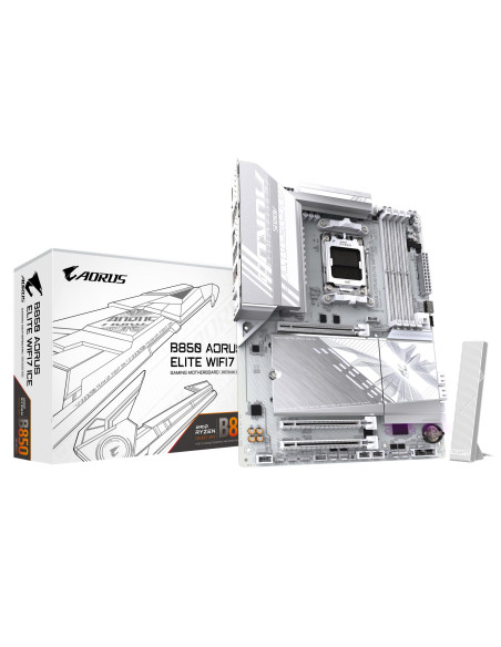 GIGABYTE B850 AORUS ELITE WIFI7 ICE pagrindinė plokštė – plokštė ir pakuotė