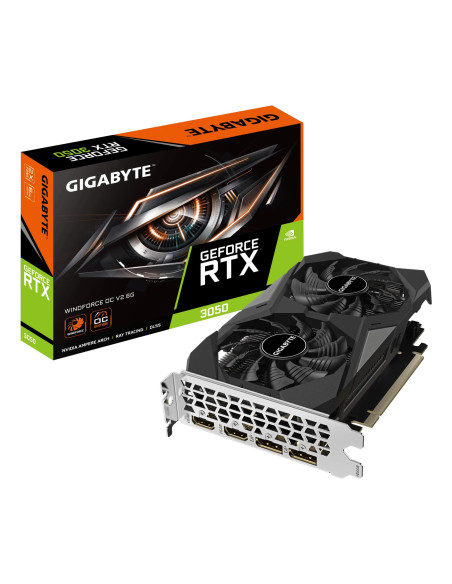 GIGABYTE GeForce RTX 3050 WINDFORCE OC V2 6GB vaizdo plokštė – vaizdo plokštė ir pakuotė