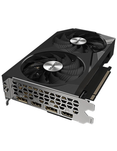 GIGABYTE GeForce RTX 3060 WINDFORCE OC 12GB vaizdo plokštė – aušinimo sistemos vaizdas kampu