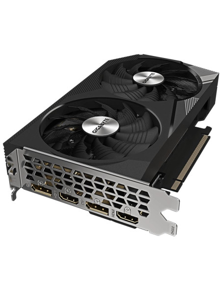 GIGABYTE GeForce RTX 3060 WINDFORCE OC 12GB vaizdo plokštė – aušinimo sistemos vaizdas kampu