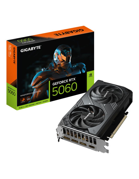 GIGABYTE GeForce RTX 5060 WINDFORCE MAX OC 8GB vaizdo plokštė – vaizdo plokštė ir pakuotė