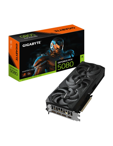 GIGABYTE GeForce RTX 5080 WINDFORCE OC V2 16GB vaizdo plokštė – vaizdo plokštė ir pakuotė