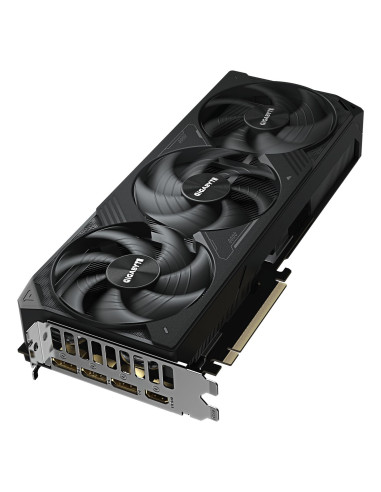 GIGABYTE GeForce RTX 5080 WINDFORCE OC V2 16GB vaizdo plokštė – aušinimo sistemos vaizdas kampu