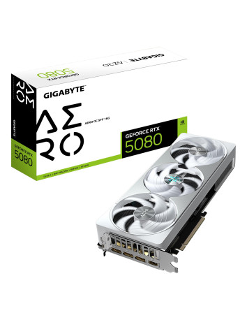 GIGABYTE GeForce RTX 5080 AERO OC 16GB vaizdo plokštė – vaizdo plokštė ir pakuotė