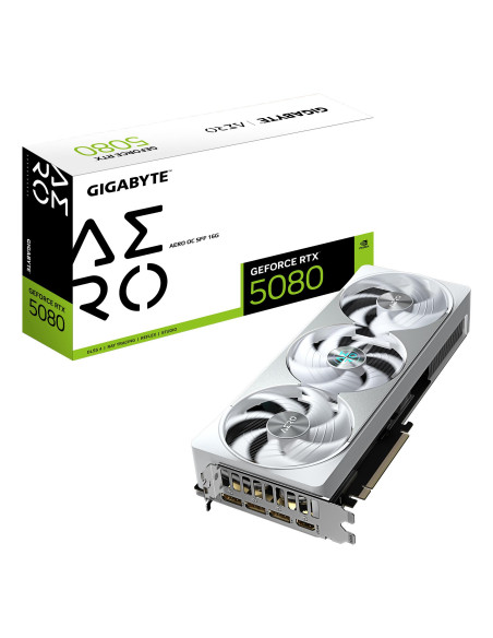 GIGABYTE GeForce RTX 5080 AERO OC 16GB vaizdo plokštė – vaizdo plokštė ir pakuotė