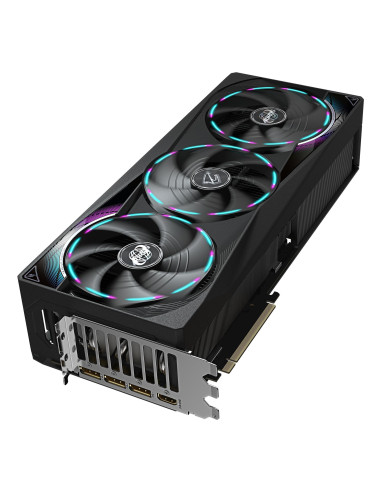 GIGABYTE AORUS GeForce RTX 5080 MASTER 16GB vaizdo plokštė – aušinimo sistemos vaizdas kampu
