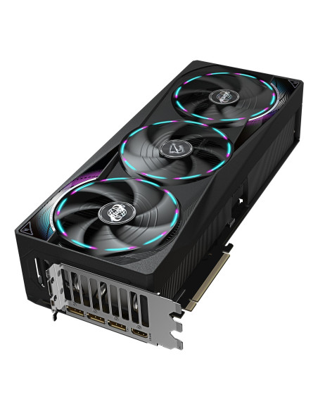 GIGABYTE AORUS GeForce RTX 5080 MASTER 16GB vaizdo plokštė – aušinimo sistemos vaizdas kampu