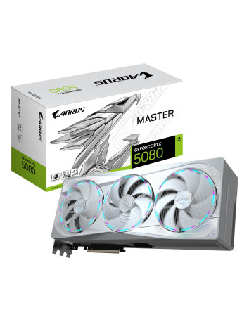 GIGABYTE AORUS GeForce RTX 5080 MASTER ICE 16GB vaizdo plokštė – vaizdo plokštė ir pakuotė