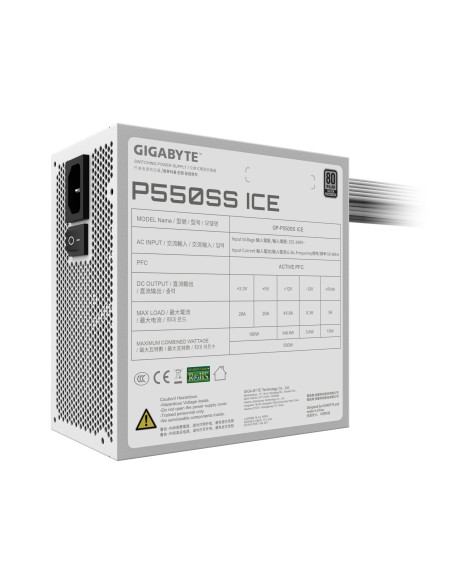 GIGABYTE P550SS ICE 550W maitinimo blokas – techninių duomenų etiketė