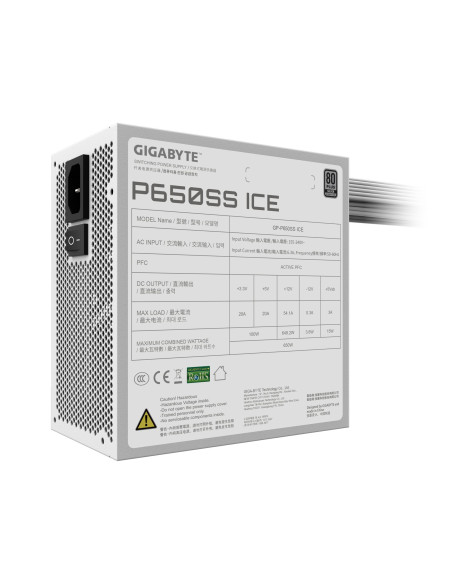 GIGABYTE P650SS ICE 650W maitinimo blokas – techninių duomenų etiketė