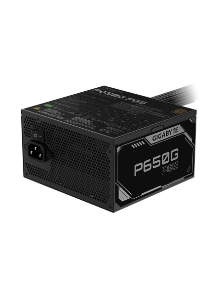 GIGABYTE P650G PG5 650W maitinimo blokas – elektros įvadas ir techninių duomenų etiketė