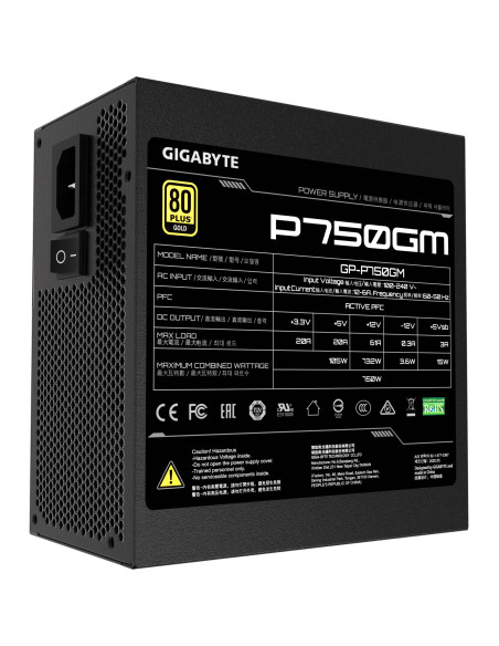 GIGABYTE P750GM 750W maitinimo blokas – techninių duomenų etiketė