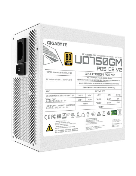 GIGABYTE UD750GM PG5 ICE 750W maitinimo blokas – techninių duomenų etiketė