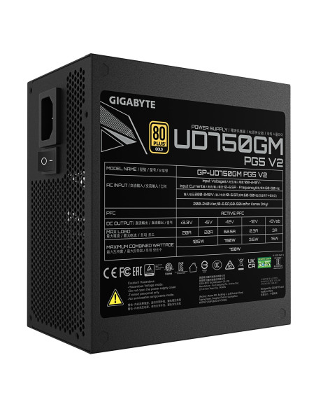 GIGABYTE UD750GM PG5 V2 750W maitinimo blokas – techninių duomenų etiketė