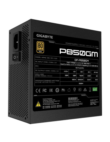 GIGABYTE P850GM 850W maitinimo blokas – techninių duomenų etiketė