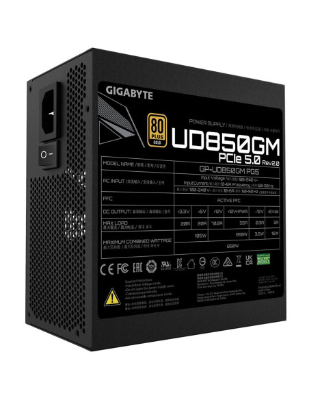 GIGABYTE UD850GM PG5 V2 850W maitinimo blokas – techninių duomenų etiketė