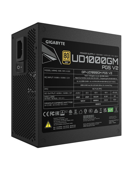 GIGABYTE UD1000GM PG5 V2 1000W maitinimo blokas – techninių duomenų etiketė