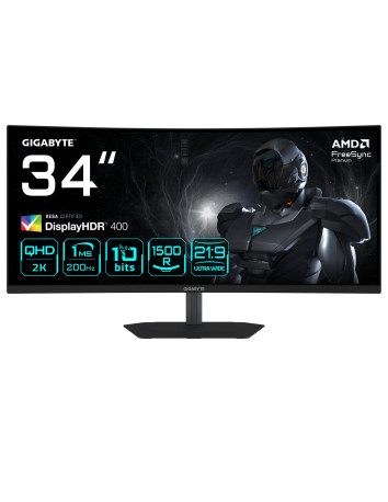 GIGABYTE G34WQC2 34 colių lenktas UltraWide QHD monitorius – ekranas ir pagrindiniai parametrai
