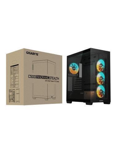 GIGABYTE C500 PANORAMIC STEALTH kompiuterio korpusas – korpusas ir pakuotė