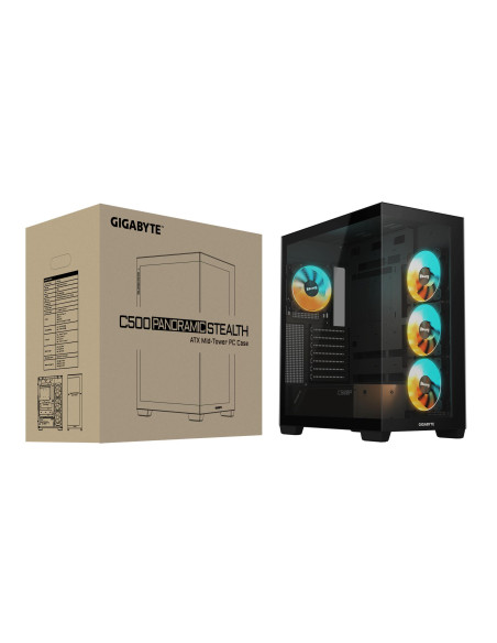 GIGABYTE C500 PANORAMIC STEALTH kompiuterio korpusas – korpusas ir pakuotė