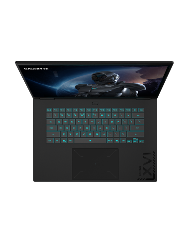 GIGABYTE GAMING A16 3VH RTX 5060 nešiojamas žaidimų kompiuteris – klaviatūra ir jutiklinis kilimėlis iš viršaus