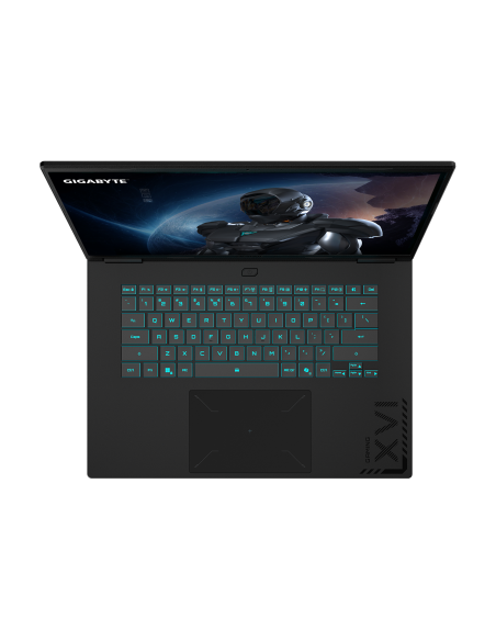 GIGABYTE GAMING A16 3VH RTX 5060 nešiojamas žaidimų kompiuteris – klaviatūra ir jutiklinis kilimėlis iš viršaus