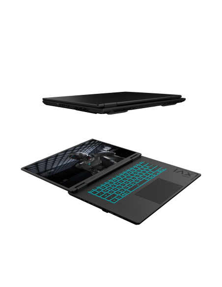 GIGABYTE GAMING A16 EVH RTX 5060 nešiojamas žaidimų kompiuteris – atidarytas ir uždarytas korpusas kampu