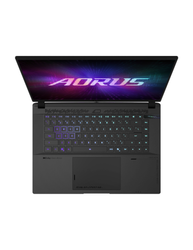 GIGABYTE AORUS MASTER 16 RTX 5090 nešiojamas žaidimų kompiuteris – klaviatūra ir jutiklinis kilimėlis iš viršaus